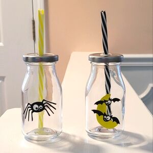 Halloween Milk Jar Glasses With Straw Great For Kids Qty 2